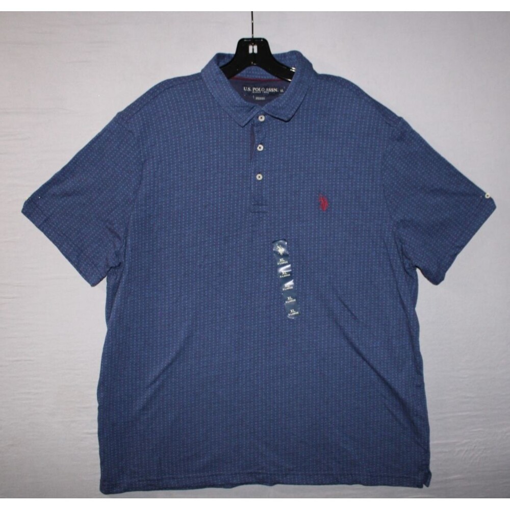 US Polo Assn Polo Shirt Mens XL Blue Dot Design Short Sleeve Preppy Red Logo New